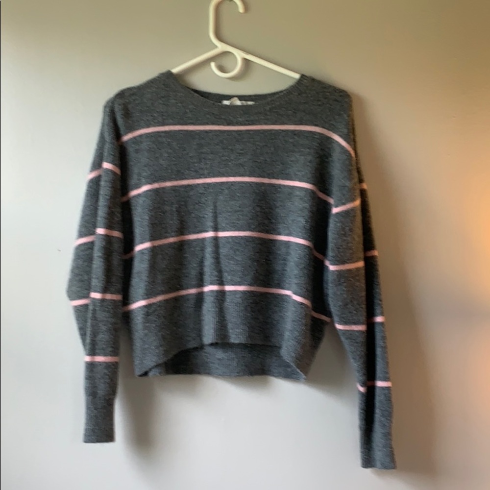 x-small grey sweater with pink stripes